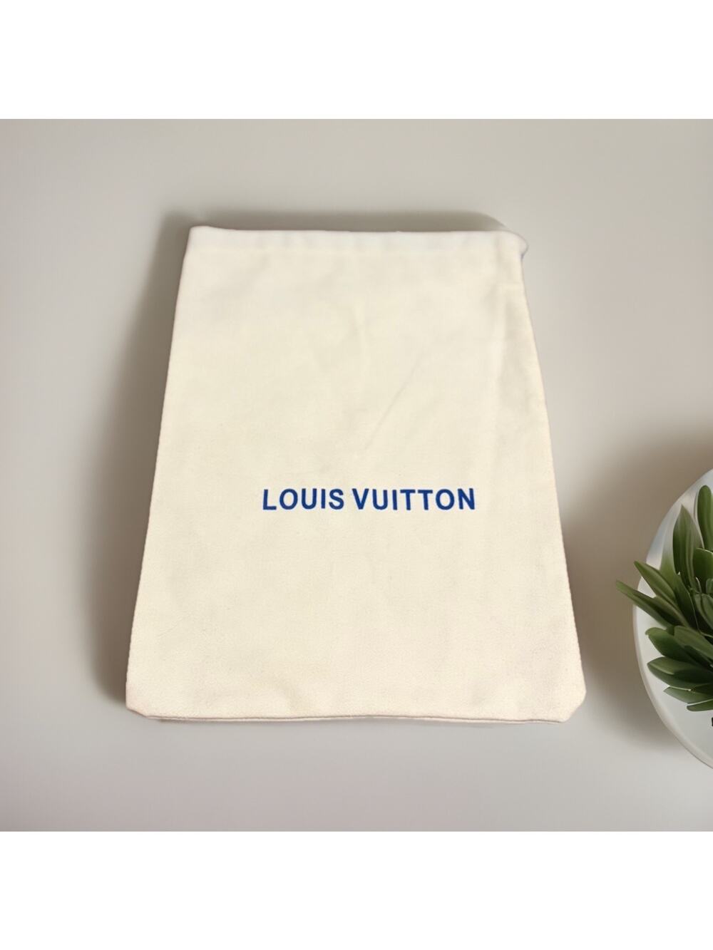 Louis Vuitton Dust Bag Cream Canvas Drawstring Storage Pouch Blue Logo